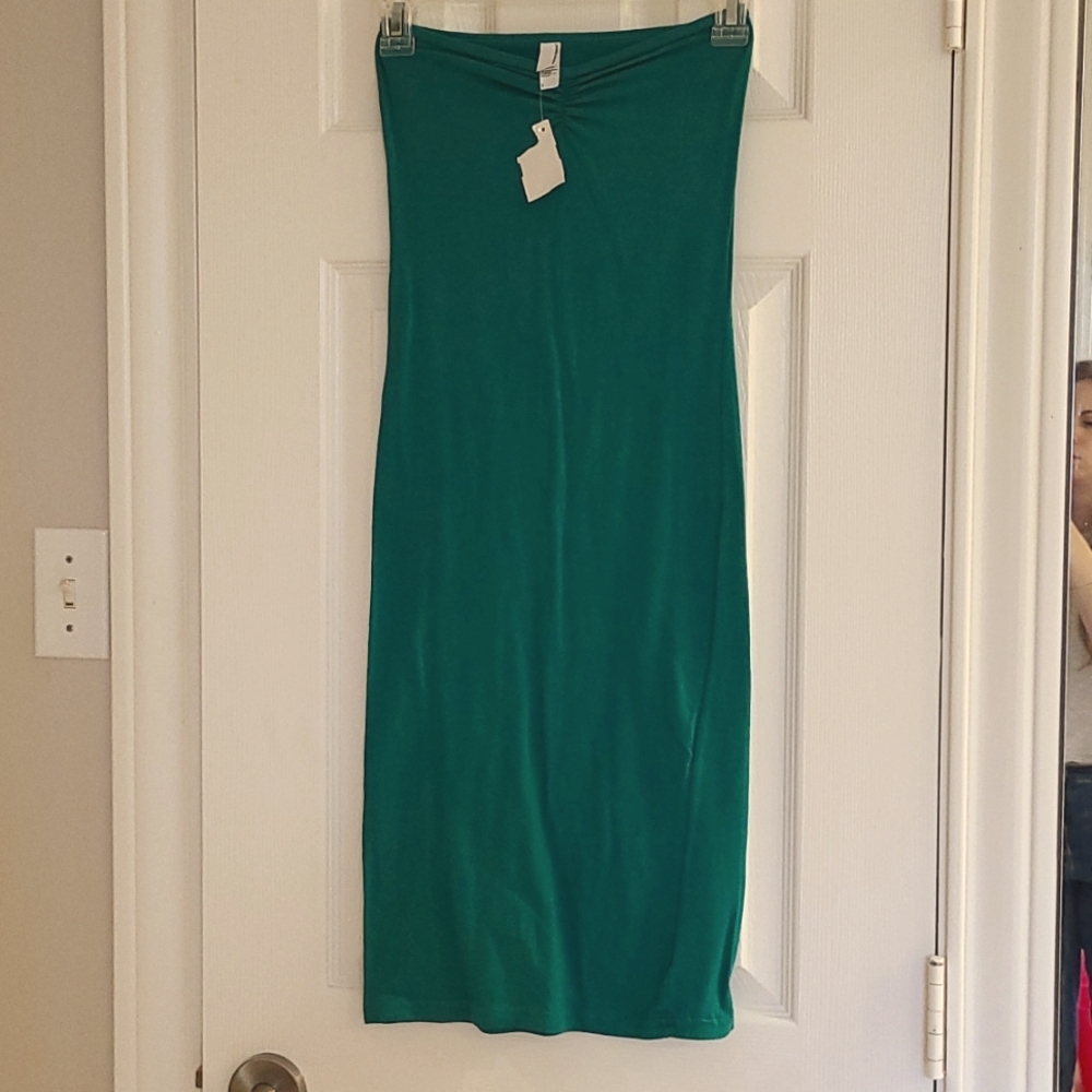 Green strapless body con American apparel dress